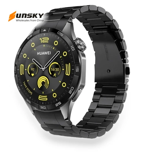 Curved Flat Buckle Three Beads Stainless Steel Watch Band — Bands, Huawei