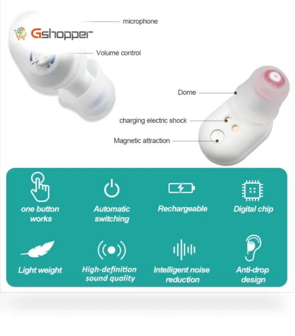 TWS Ear Sound Amplifier Hearing Aid with Charging Bay — Batteries & Chargers