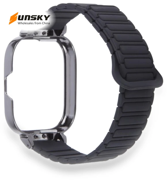 Metal Black Frame Integrated I-shaped Magnetic Silicone Watch Band — Bands, Redmi