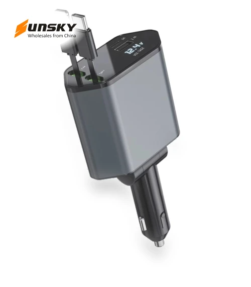 Multifunctional USB Retractable Dual-Line Digital Display Car Fast Charger — Chargers