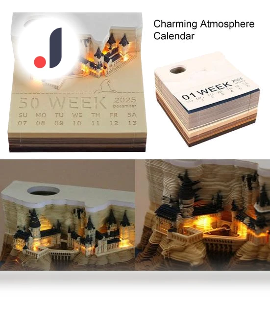 LED Illuminated Castle Desk Calendar 2025 with Touch Switch and Notepad — Desk Calendars, Stationeries