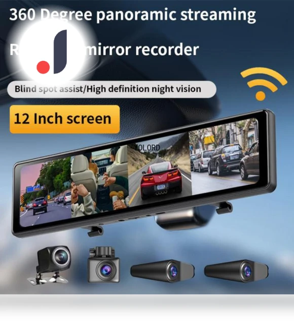 4-Channel 12-Inch Dash Cam with Rearview Mirror — Dashboard Cameras, Simplistic Living Home