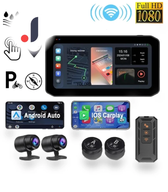 6.25" Touchscreen Motorcycle Dual Camera Wireless CarPlay Android Auto Bluetooth Motor DVR GPS Navigation Front Rear... — Navigation & GPS Accessories, Simplistic Living Home