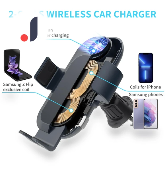 Touch Car Wireless Charger with Auto Sensor and Cooling Fan — Phone Accessories, Essager Electronic