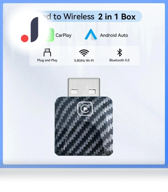 Wireless USB Adapter Carplay for iOS Android 2 in 1 Bluetooth 5.0 Auto Smart Box — Stereo Receivers, A Auto Parts Mall