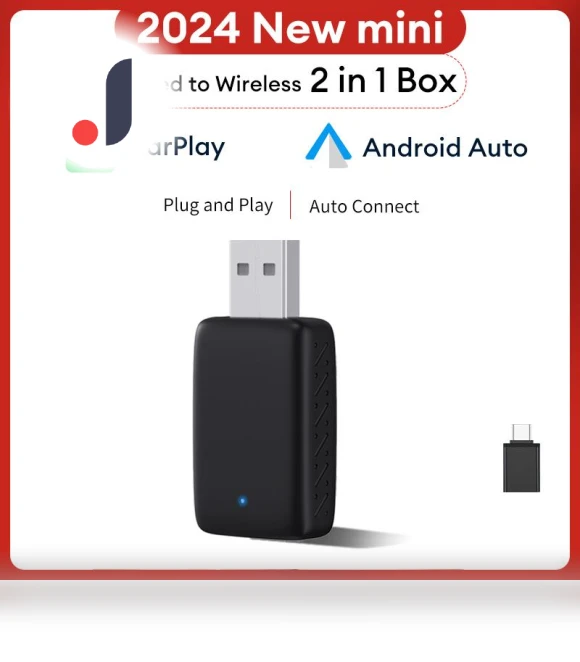 2in1 Wireless Carplay Adapter Android Auto Smart Dongle — Stereo Receivers, Dream Garage