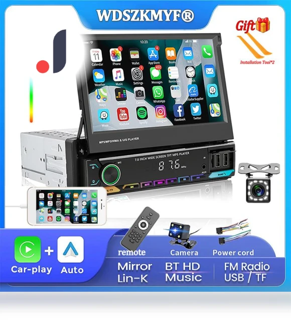 7-inch Retractable Touchscreen GPS Wireless Carplay Android Auto 1Din Car Multimedia Player — Stereo Receivers, Dream Garage
