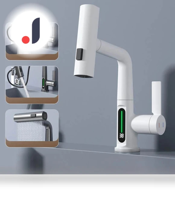 Digital Display Pull-out Lift Mixer Tap — Sink Faucets & Parts, SUN LL