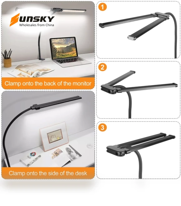 Gooseneck Tube LED Fill Light Double Head Clip Desk Lamp — Book Lights, PULUZ