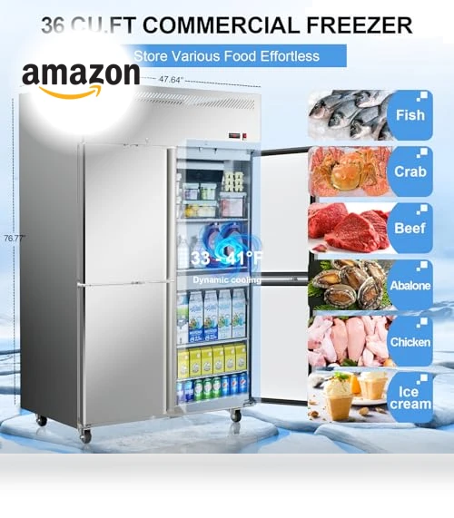 Commercial Refrigerator 4 Door Stainless Steel Reach-in Solid Door Upright Fridge — Mini Fridges, Ferueo