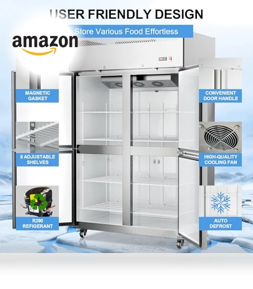 Commercial Refrigerator 4 Door Stainless Steel Reach-in Solid Door Upright Fridge — Mini Fridges, Ferueo