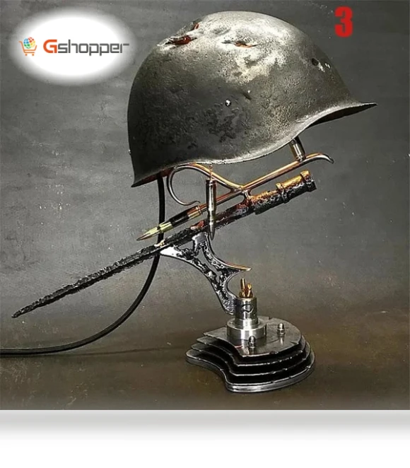 Combat Helmet Light Up Table Lamp — Desk & Table Lighting