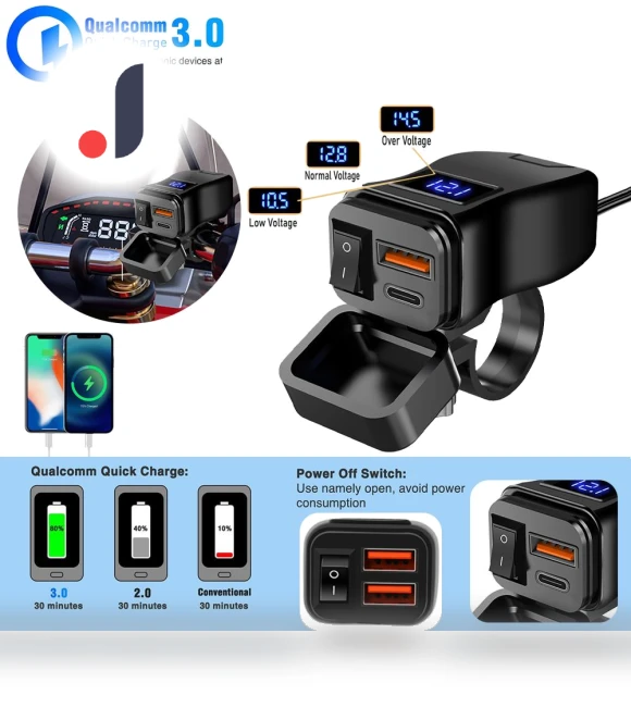 Smart Motorcycle Charger with Dual USB QC3.0 — Chargers, NyPhoenix Auto