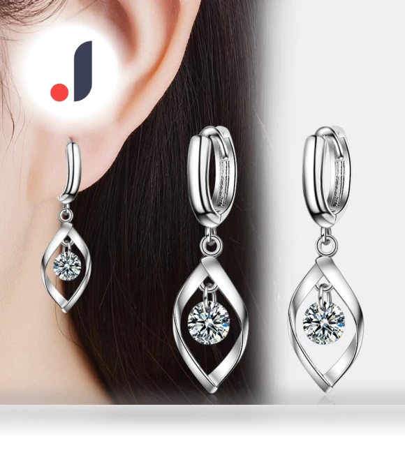 Sterling Silver Earrings with Zircon Crystals and Leaves — Drop & Dangle, ANENJERY Bijouterie