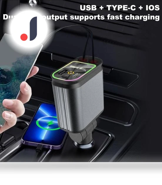 4-in-1 Retractable Car Charger with Starlight Roof Light — Chargers, Enjoy Smart Home