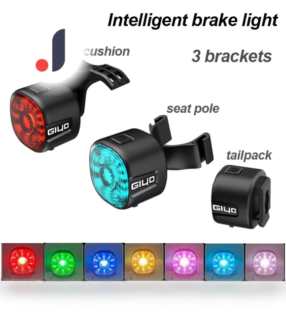 USB Rechargeable Bicycle Rear Light with Smart Brake Sensor — Bike Headlights, GIYO