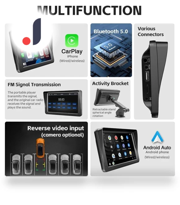Universal 7-inch Car Radio with Wireless Carplay and Android Auto — Stereo Receivers, HOME-Auto-001