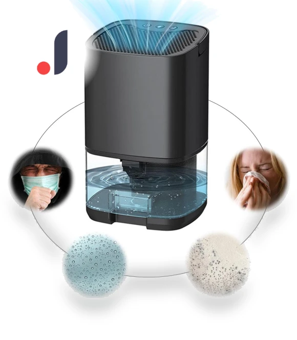 Portable Silent Air Dehumidifier with Multicolor Night Light — Air Moisture Control, GYROBALL