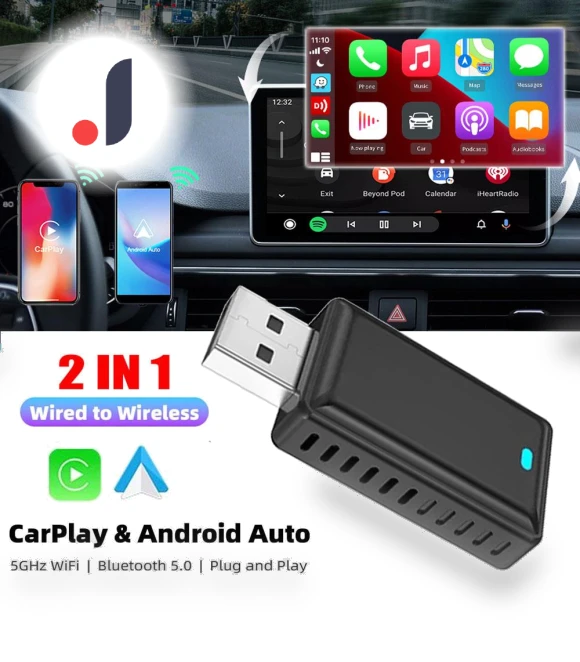 Carplay Android Auto 2-in-1 AI Box Adapter — Stereo Receivers, Auto Launcher