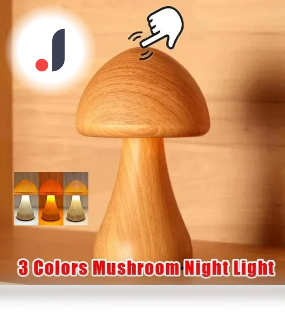 Smart Remote Control Wooden Cute Mushroom Night Light — Night Lights, Elegant Living House