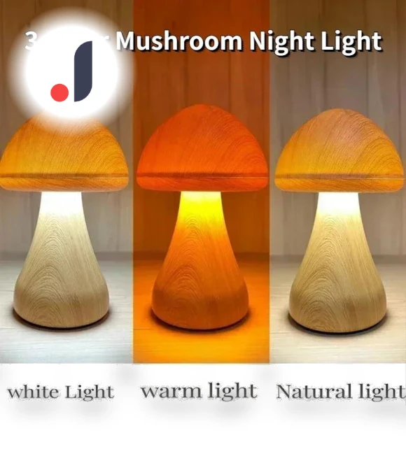 Smart Touch Control LED Wooden Cute Mushroom Night Light — Night Lights, Cozy Cottage-Relax