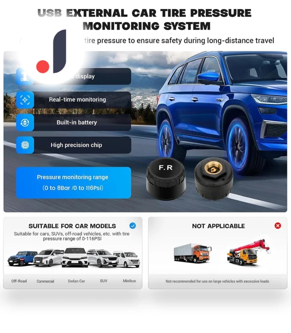 Universal USB Android TPMS Car Tire Pressure Alarm Monitor System — TPMS Sensor Replacements, JOHO - CarGear