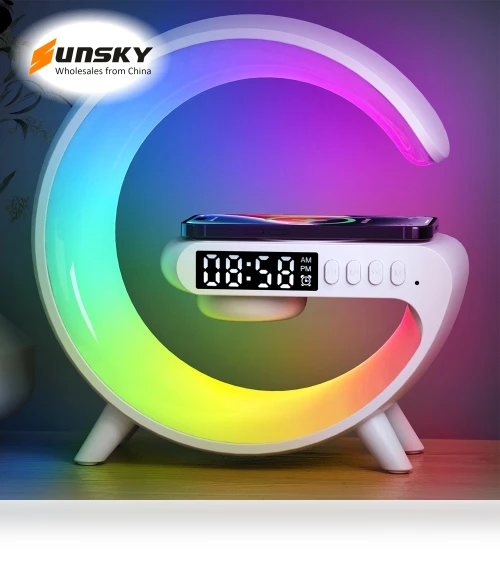 Smart Bluetooth Speaker with Wireless Charger, Alarm Clock, and Wake-up Light — Sleep Soothers, G69