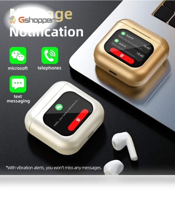 TWS Bluetooth Earphone with LCD Touch Screen, 8G Memory, ENC HD Calls, Low Latency — Headsets