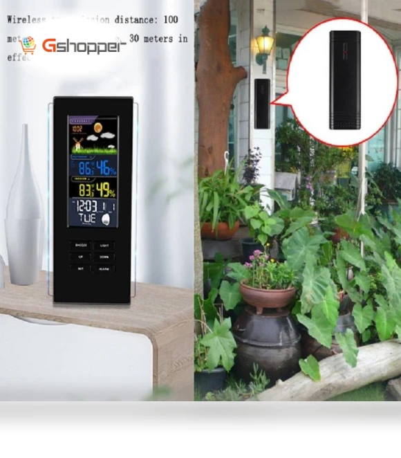 Colorful Screen Indoor Outdoor Temperature Humidity Meter Barometer Smart Digital Clock — Barometers