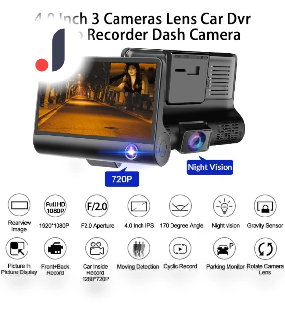1080P 3 Lens Camera DVR Dash Cam — Dashboard Cameras, Cars Auto Home