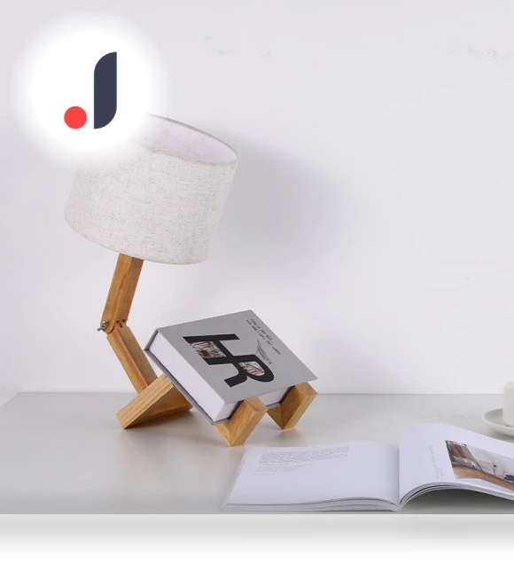 Creative Wooden Desk Lamp with Robot — Bedside & Table