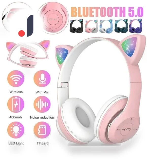 Flashing LED Cute Cat Ears Wireless Headphones — In-Ear Headphones, Junmaocun