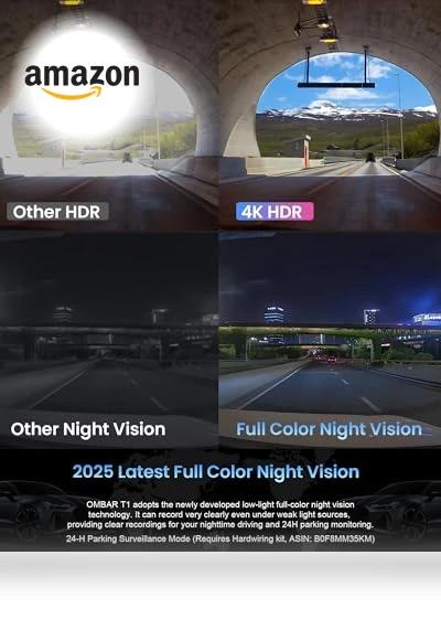 4K 3 Channel Dash Cam — Rearview Cameras for Cars, OMBAR