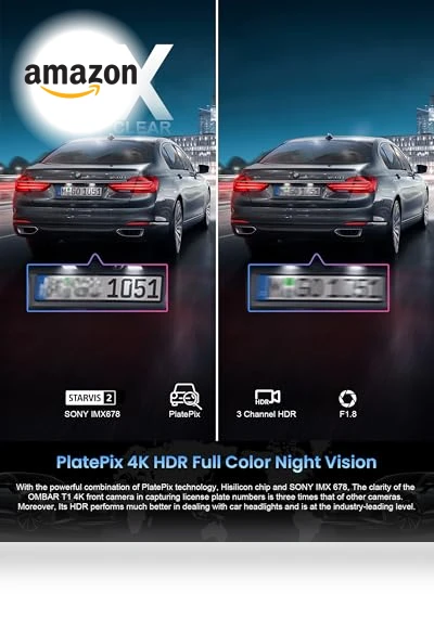 4K 3 Channel Dash Cam — Rearview Cameras for Cars, OMBAR
