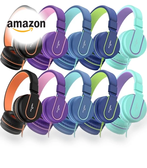 Kids Headphones Bulk 10-Pack for K-12 School Classroom — In-Ear Headphones, AILIHEN