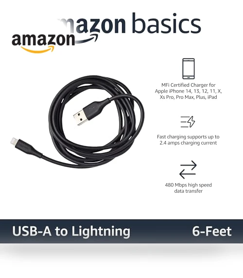 MFi Certified Lightning Charger Cable — Lightning, Amazon Basics