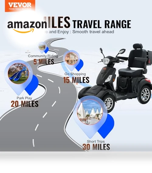 Heavy Duty 4-Wheel Mobility Scooter — Electric Self-Balancing Scooters, VEVOR