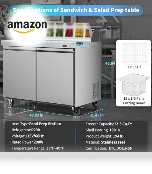 Commercial Refrigerator Sandwich Salad Prep Table — Sandwich Makers & Panini Presses