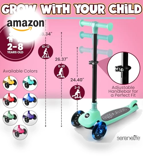 3 Wheel Foldable Kids Scooter — Push Scooters, SereneLife