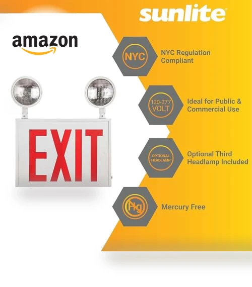 LED Steel Exit Sign Combo — Emergency Fixtures, Sunlite
