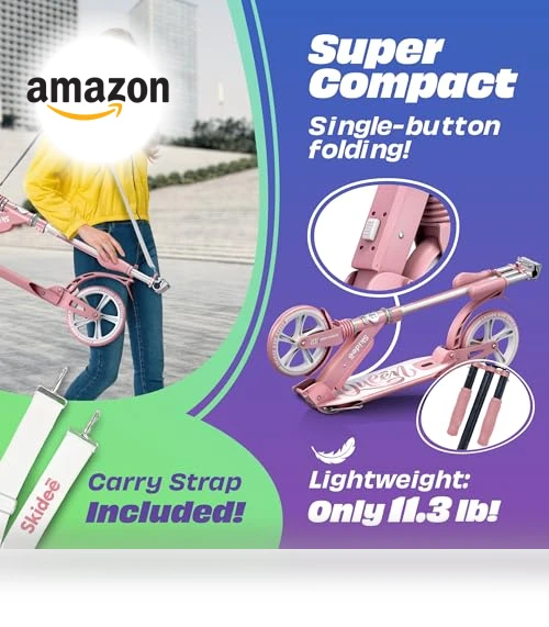 Adjustable Height Folding Scooter — Push Scooters, SKIDEE