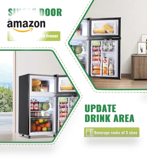 Mini Fridge with Freezer Two Doors Compact Refrigerator — Mini Fridges, WANAI