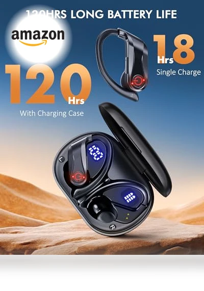 Wireless Bluetooth Earbuds with Earhooks — In-Ear Headphones, EUQQ