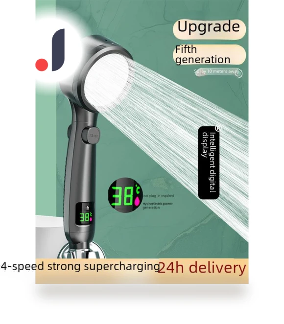 Luxury Smart LED Shower Head Set with Hand Sprayer and Heater — Fixed, Super Select