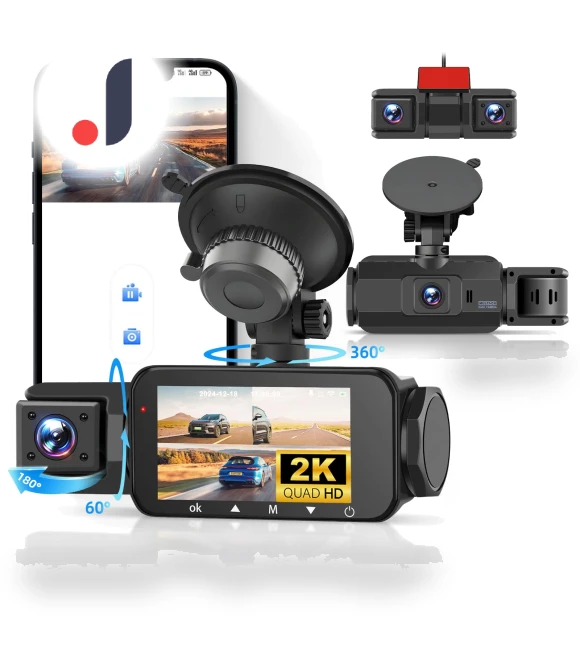 360° 2K Dash Cam with Dual 1080P Recording — Dashboard Cameras, Hikity