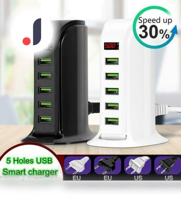 5-Port Charging Station with Multiple USB Hubs — Power Hubs, Smart Mouse