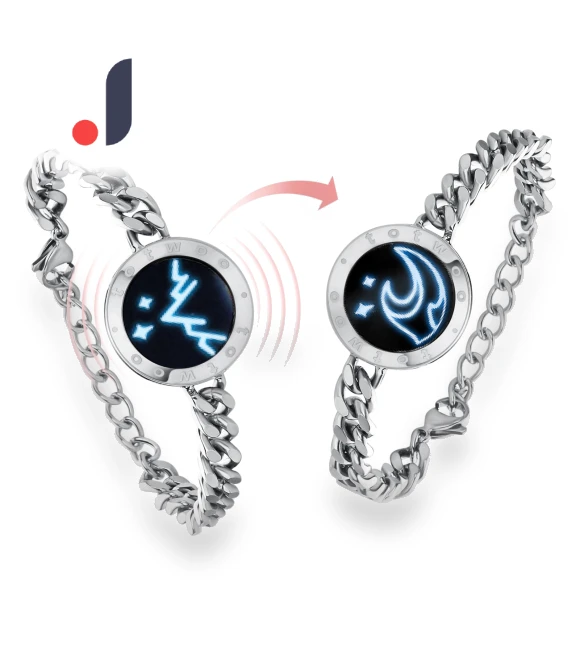 Long Distance Touch Pair Expresses Stainless Steel Smart Vibration Couple Anniversary and Sea Metal Silver Bracelet — Smart Jewelry, SAMURAI STYLE