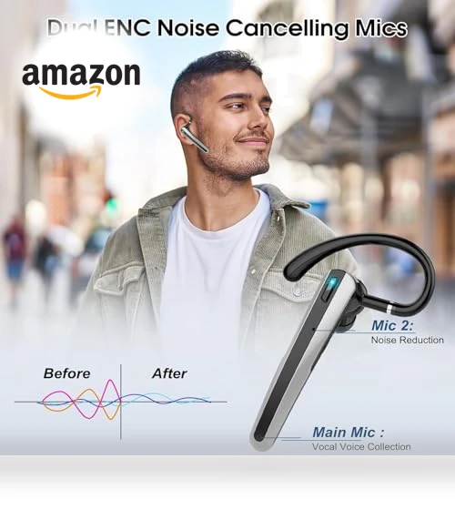Wireless Earpiece with Dual ENC Noise Canceling Mic — Headsets, SKIUDCT