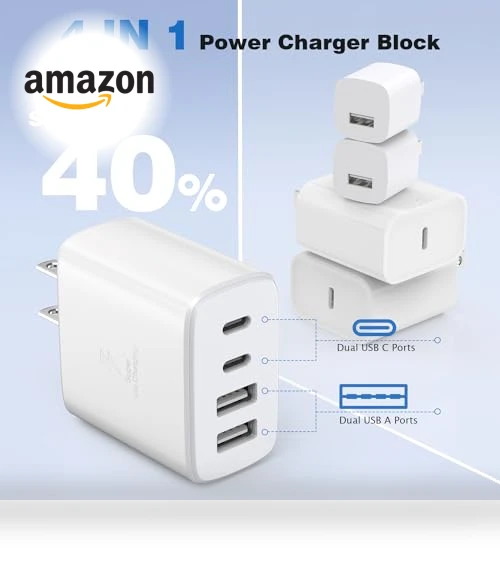 40W 2Pack 4Port USB C PD Charger Block — Chargers, Shenzhen Jiaxingyuan Technology Co., Ltd.