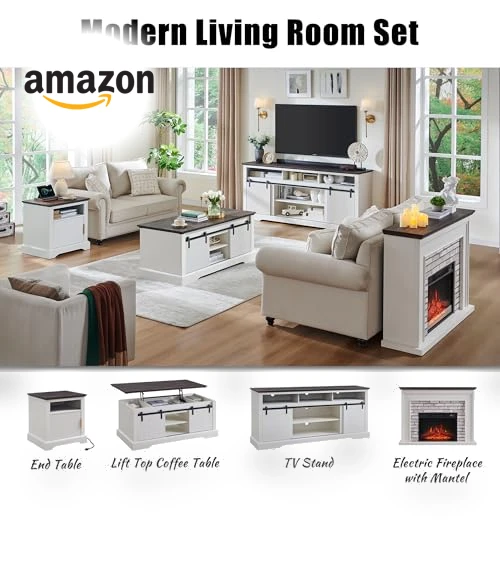 Flip Top Electric Fireplace with Mantel — Entertainment Furniture, Aitjunz